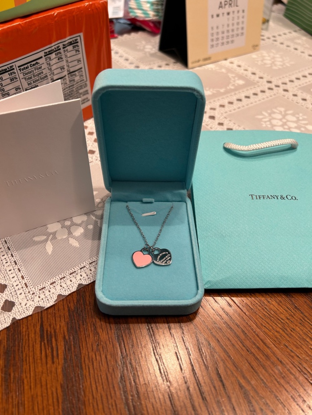 Tiffany & Co. Pink Enamel Heart with Silver Tag Necklace
